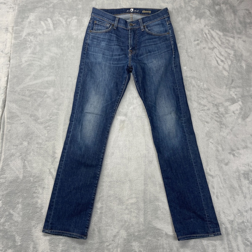 7 For All Mankind Jeans Womens 29 (29x31) Blue Denim Stretch Slimmy Straight Leg